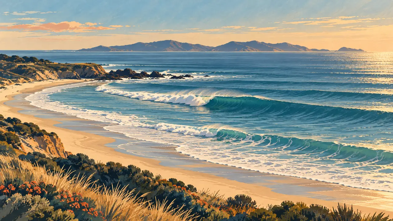 Coastal illustration inspired by Ventura's waves and offshore islands